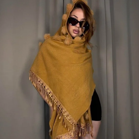 Elegant Mustard Wrap with Tassel Details - Picture 2 of 8